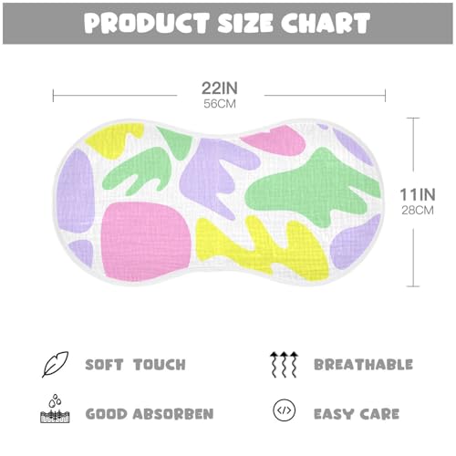Abstract Pattern Muslin Burp Cloths 22x11 Inch - 4-Layer Organic Cotton & TPU Waterproof Lining, Absorbent Baby Bibs for Boys/Girls with Hanging Loop4