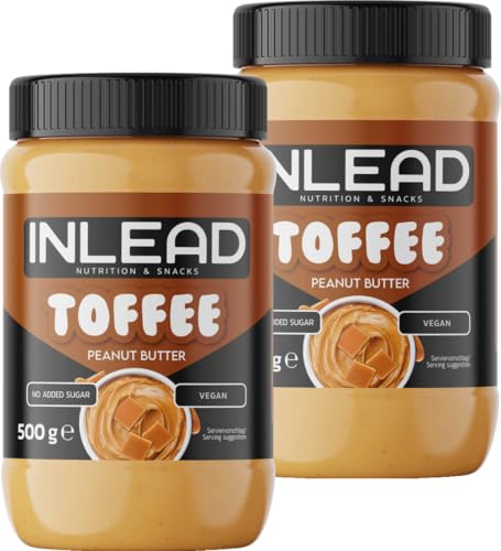 INLEAD - Peanut Butter | Mantequilla de cacahuete cremosa y sin azúcar, sin aceite de palma | Rica en proteínas | Aperitivo ideal para picar entre horas - 2x 500g (Toffee)