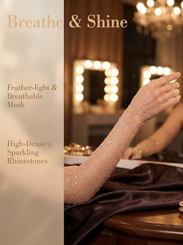 Guantes de red con pedrería largos estilo ópera y complementos brillantes de moda 2