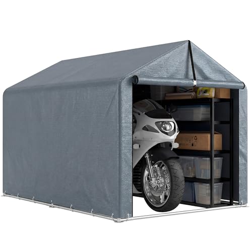 Outsunny 1.6x2.2m Garage Moto per Esterno, Tenda Garage con Copertura Rinforzata Impermeabile, Ingresso a Zip, per Biciclette e Attrezzi in Acciaio Zincato, Tenda per Biciclette da Giardino, Grigio