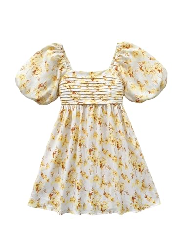 Image of Floerns Women's Floral Dress Puff Sleeve Dress Square Neck Summer Vacation Picnic Mini Dresses