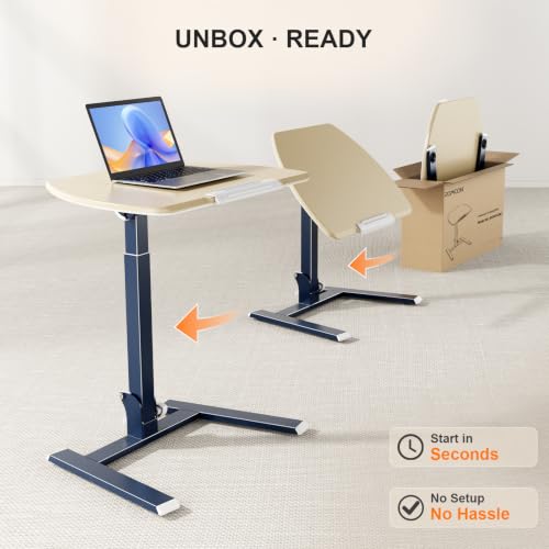 Image of ROMOON Foldable Standing Desk with No-Assembly Design, Rolling Height-Adjustable Sit-Stand Table with Wheels, Space-Saving Portable Laptop Cart for Home Office and Small Space (Oat Yellow)