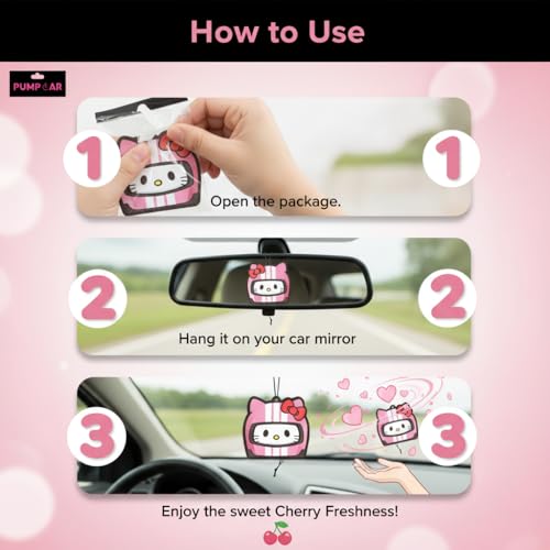 Image of PumpCar 2 pieces double-sided Hello Kitty helmet hanging cartoon cherry-scented funny car air freshener Cool hanging for rearview mirror Car Interior Accessories Gifts