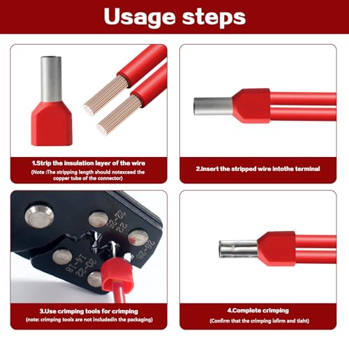 Aoyfuwell 100 Stück Aderendhülsen 10mm2,Twin Aderendhülsen 10mm² Doppelt Set,Kabelflächen für Kabelverbindungen,Doppel Rot Twin Zwilling Aderendhülsen Set Isoliert(10mm2x13mm)