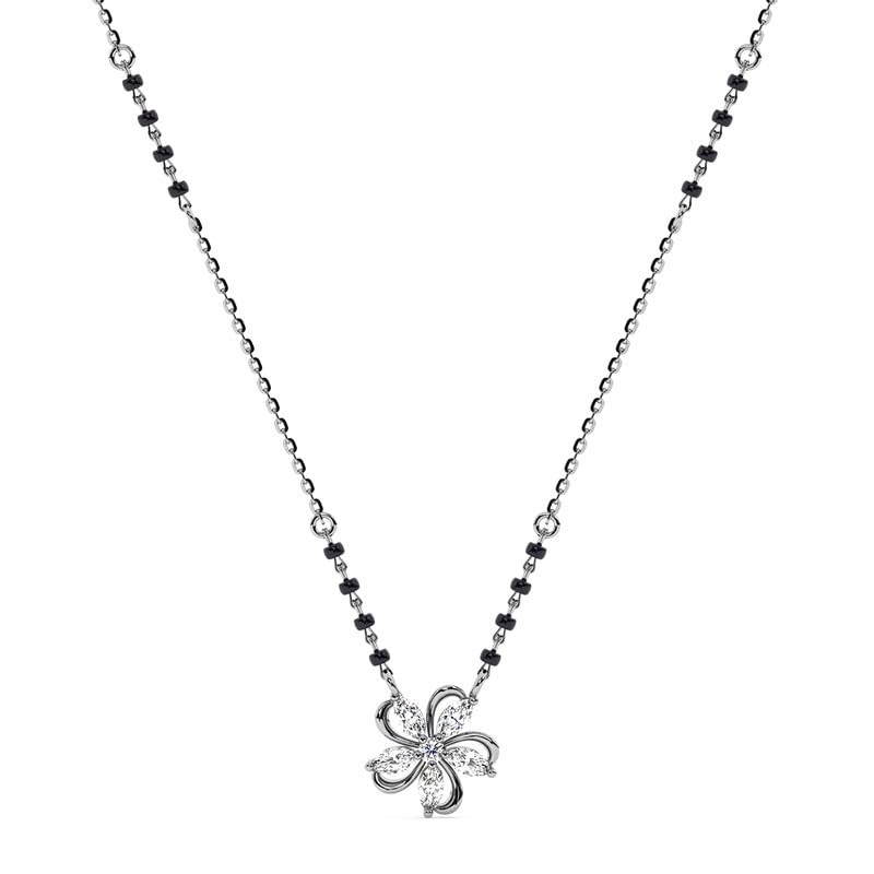 clara 925 Sterling Silver Nayma Flower Mangalsutra Tanmaniya Pendant With Black Beads Chain | Platinum Plated, Swiss Zirconia |Gift for Wife-picture-7