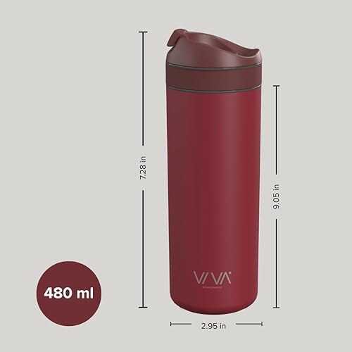 Miniatura 2 de VIVA Recharge - Taza de té y café aislada rojo arándano y cafetera de prensa francesa de viaje, 16 onzas, prepara y bebe de la misma taza de café