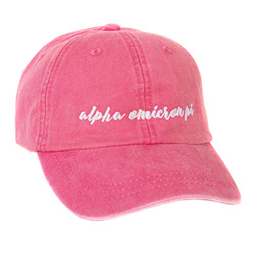 Desert Cactus Alpha Omicron Pi Womens Sorority Baseball Hat Adjustable AOII Embroidered Cap Cursive Font (N) Hot Pink