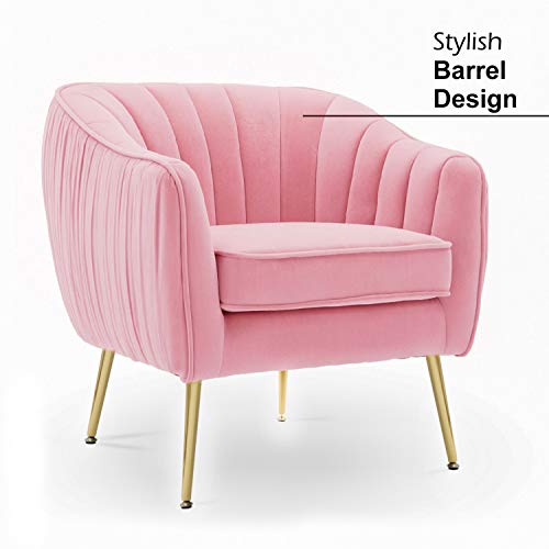 Altrobene Velvet Accent Chair, Modern Barrel Arm Chair For Living Room Bedroom With Gold Finished Legs, Blush Pink #TOP4