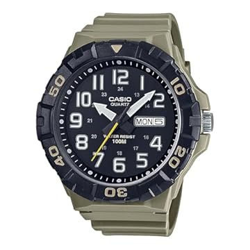 Casio Relógio masculino analógico mostrador preto pulseira de resina MRW-210H-5AVDF., marrom, Marrom, Movimento de quartzo