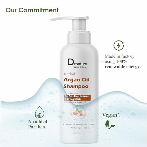 Image of Drontika Wild & Pure Argan Ayurvedic Shampoo - 100% Herbal Formula for Smooth, Nourished & Frizz-Free Hair - Sulfate-Free, Paraben-Free - 400ml
