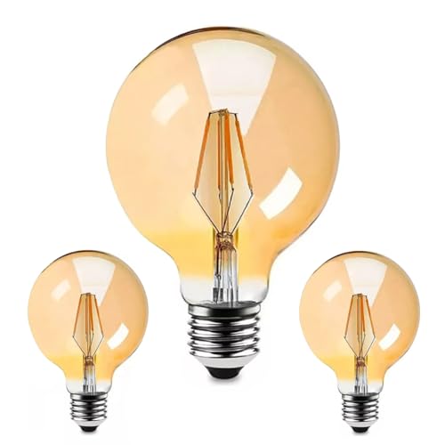 Kit 3 Lampada Filamento De Led G95 Retro Vintage E27 Bivolt Ambar Branco Quente 2200k
