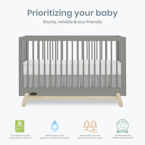 Image of Dream On Me Hygge 5-in-1 Convertible Full-Size Baby Crib in Sea Grass & Vintage Oak, GreenGuard Gold & BSA, Converts to Toddler, Day & Full-Size Bed, Adjustable Mattress Heights, Modern Nursery
