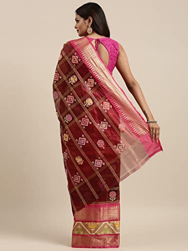PTIEPL BANARASI SILK WORKS maroon rajkot patola silk saree in art silk – image 4