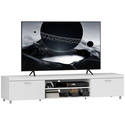 HOMCOM 200cm TV Cabinet for TVs up to 90, Modern TV Unit with Storage and Open Shelves for Living Room and Bedroom, White