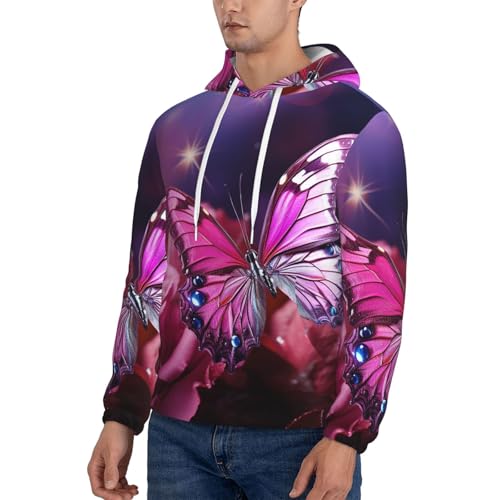 Men's Fleece Pullover Hoodie Long Sleeve Hooded butterfly Sweatshirt Casual Shirts With Pockets X-Small Black3