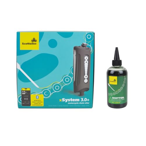 Scottoiler xSystem 3.0+ electronic chain oiler with bluetooth app control including All Climate Biodegradable Green Scottoil