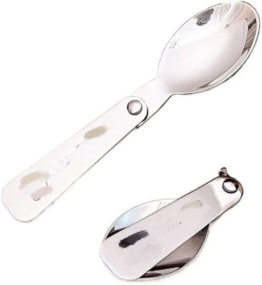 可折叠勺户外旅行便携餐具304不锈钢调羹勺子 Stainless Steel Long handled soup spoons，Spoons,Meal spoon 随身外出旅游吃饭 Household Cleaning，Kitchen Storage Essentials