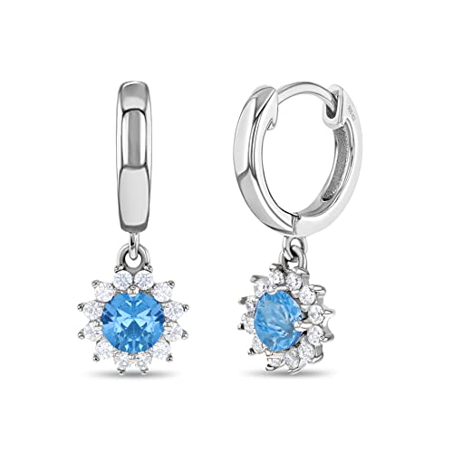 925 Sterling Silver Cubic Zirconia Dangle Hoop Flower Earrings for Girls & Teens - Sparkling CZ Floral Jewelry for Nature Loving Little Girls - Adorable Flower Dangle Earrings