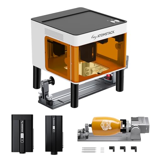 ATOMSTACK P1 Máquina de grabado láser de diodos de 5 W, láser de infrarrojos de 1,2 W, grabador láser portátil con rodillo de arandela R8 Pro, 10.000 m/min, grabado fuera de línea APP