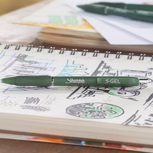 Image of Sharpie S-Gel, Gel Pens, Medium Point (0.7mm), Forest Green Barrel, Black Ink, 12 Count