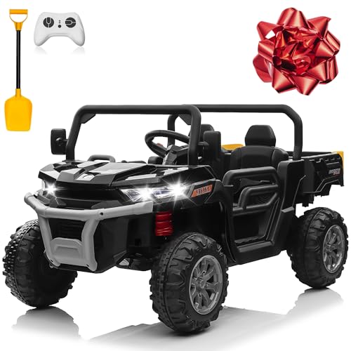 JOYRACER 24V 4WD Ride on Car, 2 Seater Dump Truck w/4X200W Motor, Gift Flower, 2.4G Remote Control, 4 Wheeler, Bluetooth Music, LED Light, 24 Volt Battery Powered Ride on Toys for Big Kids, Black