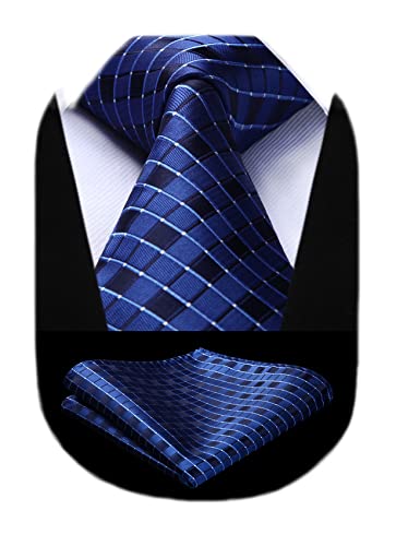 HISDERN(ヒスデン) ビジネス ネクタイ セット メンズ 紺色 シルク 洗える 結婚式 ネクタイ ポケットチーフ ...