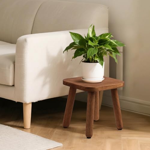 Image of Solid Wood Step Stool 9.3 inch - 300lbs Capacity Plant Stand Indoor, Smal Stools to Sit on, Multi-Use Footstool for Bathroom /Bedroom /Kitchen Color: Walnut