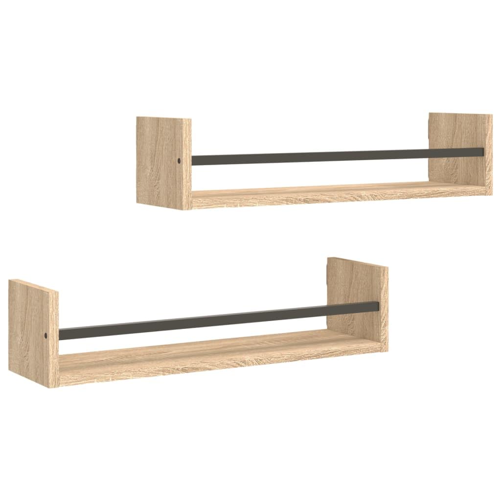 Set di 2 mensole da parete in rovere Sonoma, 60 x 16 x 14 cm, mensole galleggianti in legno, salvaspazio, per soggiorno, cucina, corridoio, decorazione moderna per la casa