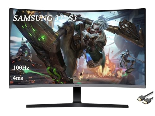 Image of Samsung 32 inch Essential S3 Series FHD Curved Monitor, 1800R, Game Mode, 100Hz Refresh Rate, Game Mode, Eye Saver Mode, Black, with HDMI Cable