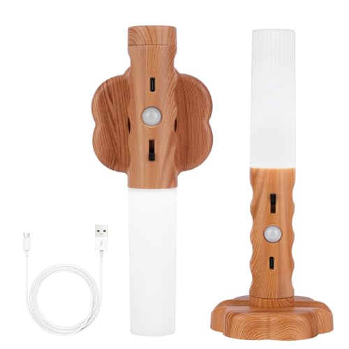 Ulsam 2 luces con sensor de movimiento para interiores, luces de pared recargables de madera USB, linterna portátil 3 en 1, luz nocturna LED magnética extraíble para pasillos, armarios, cocinas