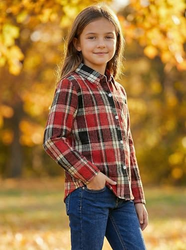 Image of SELINK Girls Long Sleeve Flannel Buffalo Plaid Button Down Shirt