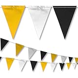 NACARUM Yellow & White & Black Pennant Banner Flags | OSHA 500lb Rated | Strand Fade Resistant 【102FT】