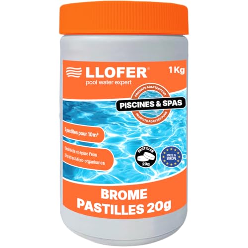 Llofer - 1kg Pastilles de Brome 20g - Dissolution Lente & Traitement Longue durée - Désinfection sans Odeur de Chlore - Aussi Efficace Que Le Chlore - Haute...