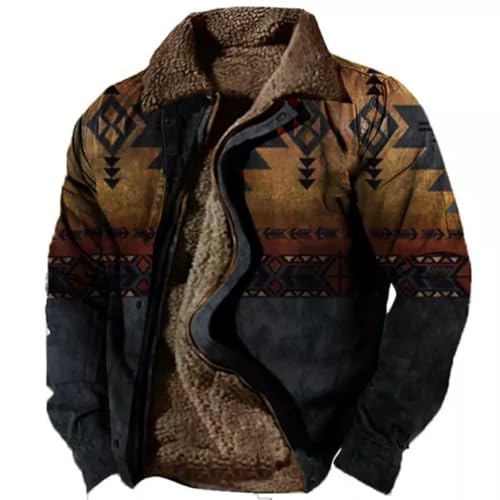 Men's Aztec Western Jackets Cowboy Winter Warm Sherpa Fleece Coats Retro Ethnic Vintage Western Jackets For Men2
