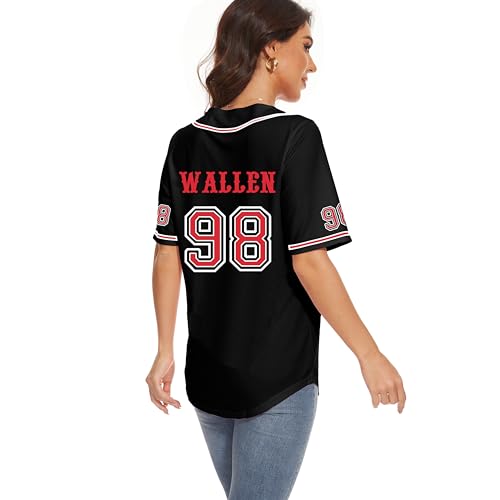 Camiseta feminina de beisebol 98 Country Vintage Music Graphic Fan Camiseta de botão de manga curta,