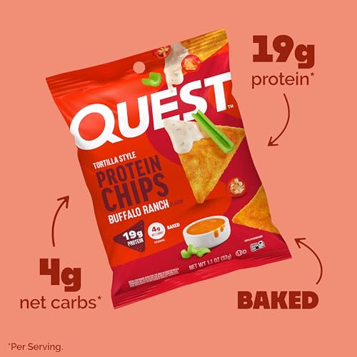 Image of Quest Nutrition Tortilla Style Protein Chips, Buffalo Ranch, 19g of Protein, 4g Net Carbs, Gluten Free Protein Snack, 1.1 Ounce (Pack of 12)