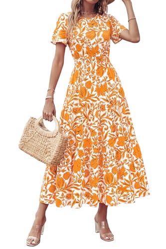 Image of PRETTYGARDEN Women's Casual Smocked Boho Floral A-Line Maxi Dress 2026 | Summer Short Flutter Sleeve Crewneck Tiered Long Sundress,Fall Wedding Guest Dresses,Spring Cute Flowy Beach Vacation Clothes