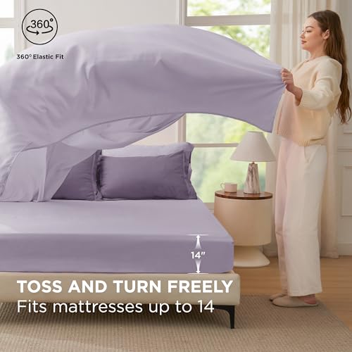 Image of Bedsure King Size Comforter Set - 7 Pieces Grayish Purple King Bedding Set for All Seasons, Boho Contrasting Design Bed in a Bag with Comforter, Sheets, Pillowcases & Shams