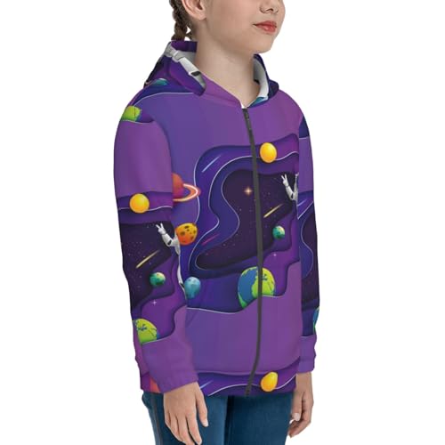 Astronaut in Outer Space Kid Hoodies Boys Zip Up Sweatshirts Girls Pullover with Pocket4