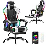 Homall Gaming Chair, Video Game Chair with Footrest and Massage Lumbar Support, Ergonomic Computer Chair Height Adjustable with Swivel Seat and Headrest (RGB Lvory)