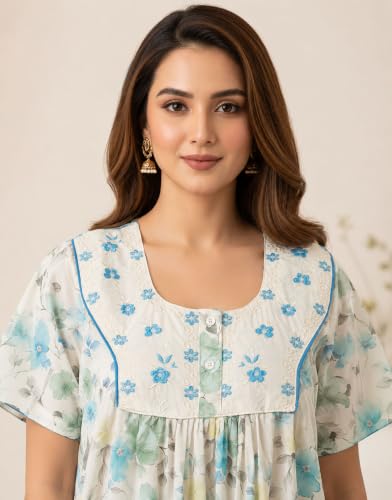 Image of Nighty| Nighty for Women Stylish| Night Gown for Women Stylish| Lightweight & Breathable Lizzy Bizzy Fabric| Elegant Embroidery Detailing| Digital Print|
