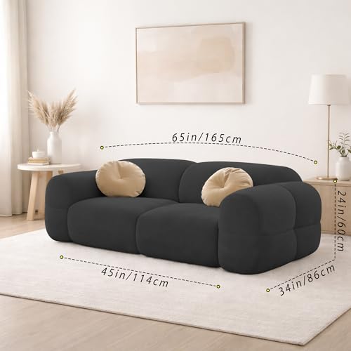 Image of Casaliving Vetras Modern Velvet Bubble Cloud Sofa, Tufted Design Upholstered 2 Seater Sofa Set for Living Room, (Black Colour) Premium Velvet Fabric Sofa Set