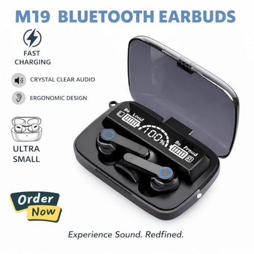 Image of M19 Wireless Bluetooth Earbuds in-Ear Headphones LED Power Display Touch Control Wireless Charging Case Stereo Sound Earphones for Music Calls Portable Bluetooth Earbuds Black