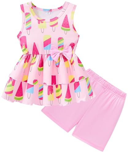 Image of Girls 2 Piece Outfit Summer Short Set Sleeveless Bow Knot Tank Top and Shorts Cute Clothes for Toddler Girls