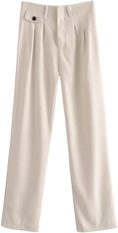 HOMOMOWomenswidelegpants Women's Autumn Office Women's Style Loose Hip Straight Pants Casual Pocket High Waist Pants Folding Pants