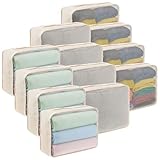 Kifmurase 12 Pcs Packing Cubes for Suitcase Travel Luggage Organizers Bulk Large Mesh Clothing Underwear Bags Foldable Laundry Bags for Hiking Camping Backpacking Clothes Accessories (Beige)