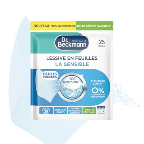 Dr. Beckmann - Lessive en feuilles La Sensible - Feuilles Magiques - Désinfectant Linge Format Pré-Dosé, Pratique et Léger - 100% Hydrosoluble - Produit...