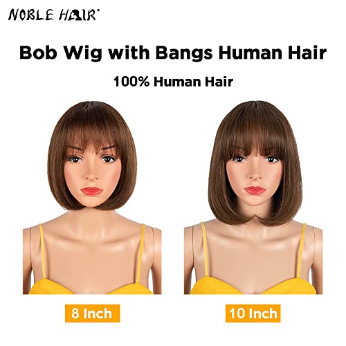 Noble Hair Straight Bob Wigs With Bangs None Lace Front Wigs Machine Made Short Bob Human Hair Wigs For Black Women Glueless Brazilian Virgin Human Hair (10 Inch, P4/30) #TOP6