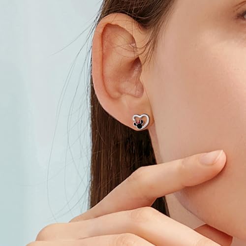 Heart Mouse Earrings for Teen Women Sterling Silver Hpoallergenic Love Heart Shaped Stud Earrings Lovely Lightweight Cute Animal Black Mouse Bow Earring Dainty Jewelry Gifts for Daughter Granddaughter3