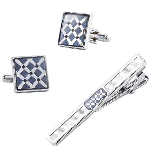 Square Iron Cufflinks Tie Clips Patterned Cuff Links Clip Set